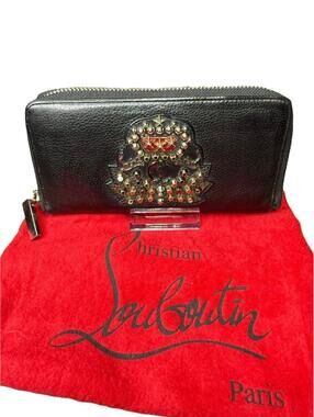 Christian Louboutin Panettone Crest Embellished Zip Around Long Wallet Black